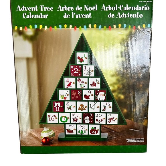 COSTCO Wooden Tree Advent Count Down Calendar EUC - Picture 2 of 5